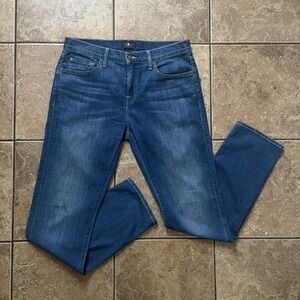 7 For All Mankind Los Angeles Distressed Denim Blue Jeans Size 34 Slim (damaged)
